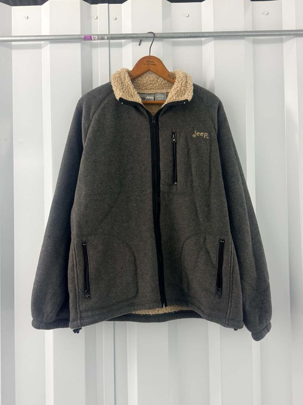 Vintage Jeep Workwear Fleece Jacket M Gray Sherpa Lined Full Zip Heavy
